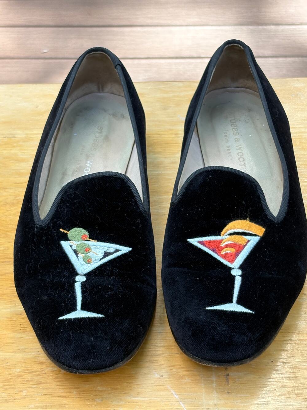 Stubbs Wootton Palm Beach Black Velvet Martini Cocktail Loafers - Women's 9